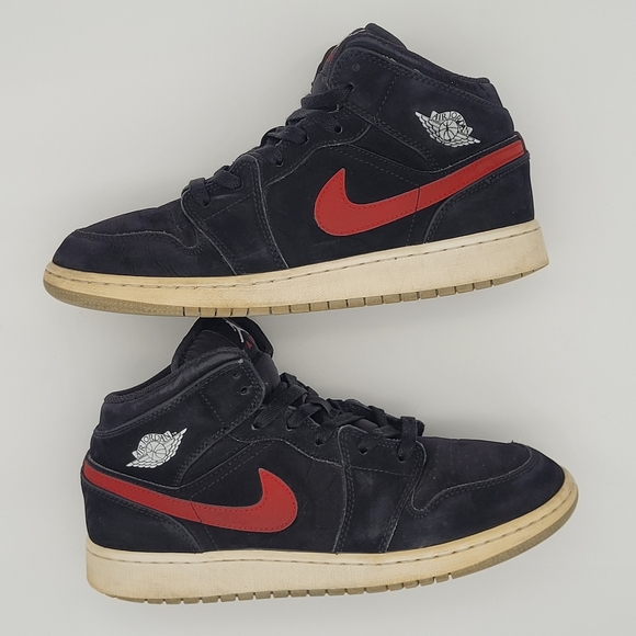 Air Jordan 1 Mid Multi-Color Swoosh Black Red Blue Size 7 US - Picture 3 of 16